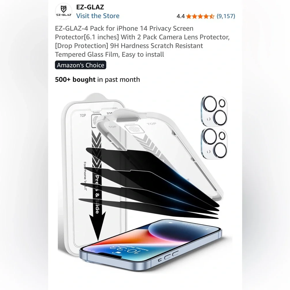 Privacy Screen Protector for iPhone 14 - EZ-GLAZ 4 pack - NIB (UNOPENED)